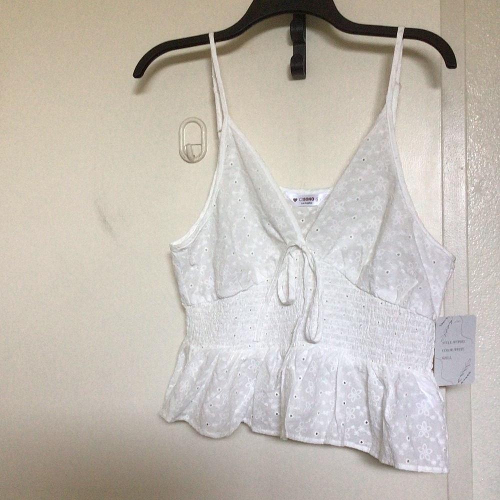 Ci Sono Eyelet Peplum Top